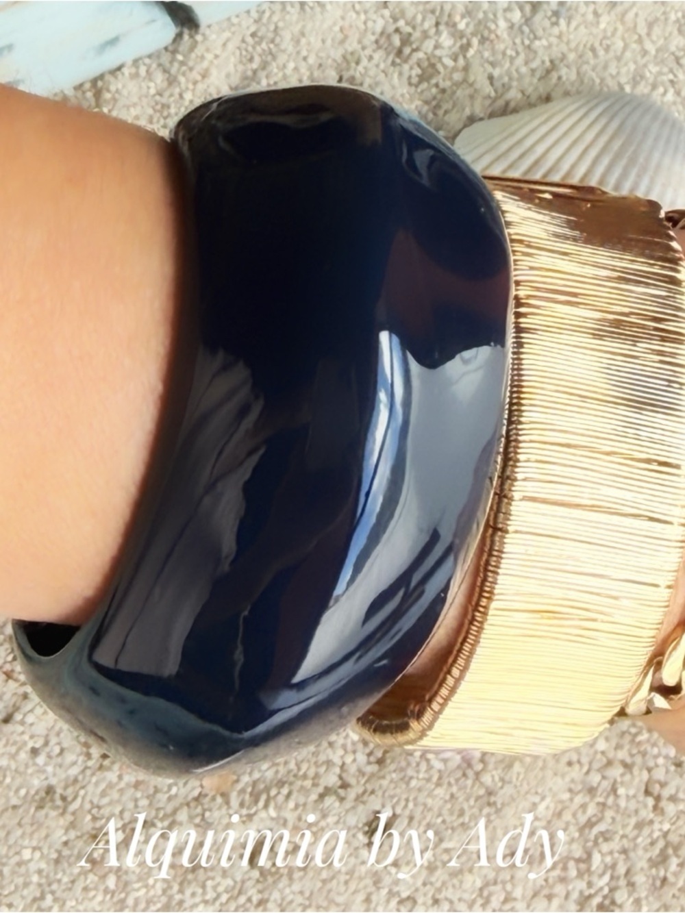 BRUTALIST + CURATED Navy Blue and Gold Chunky Bracelet Set